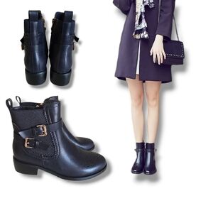 NWOT 🥀 VIVOROSA Women's Navy Buckle Vegan Leather Brogue Ankle Boots